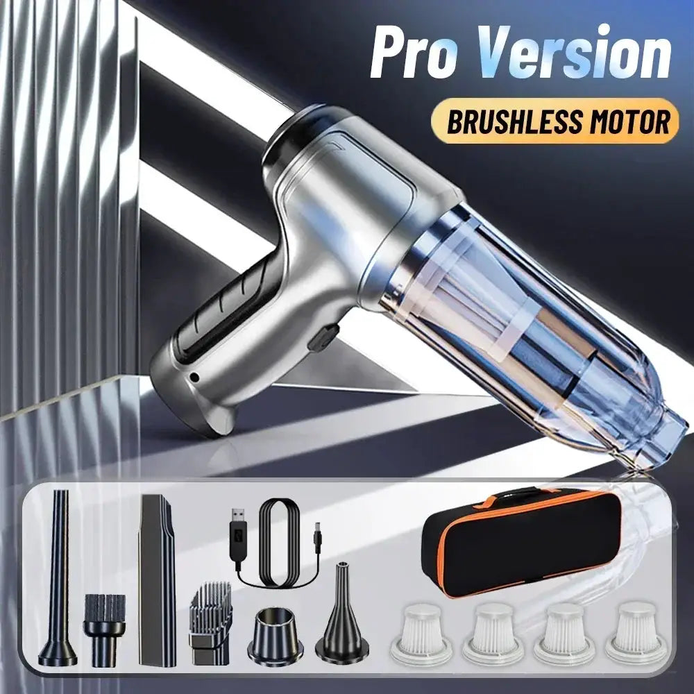 Car vacuum cleaner 95000PA, wireless with brushless motor; by Simples Market, includes accessory kit