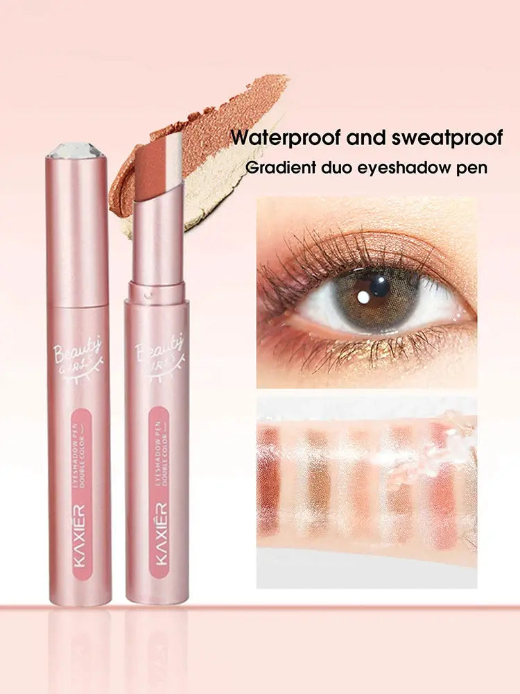 Gradient Two Color Eyeshadow Pen Dual Ended Waterproof Sweat Proof Pearlescent Finishes Long Lasting Wear