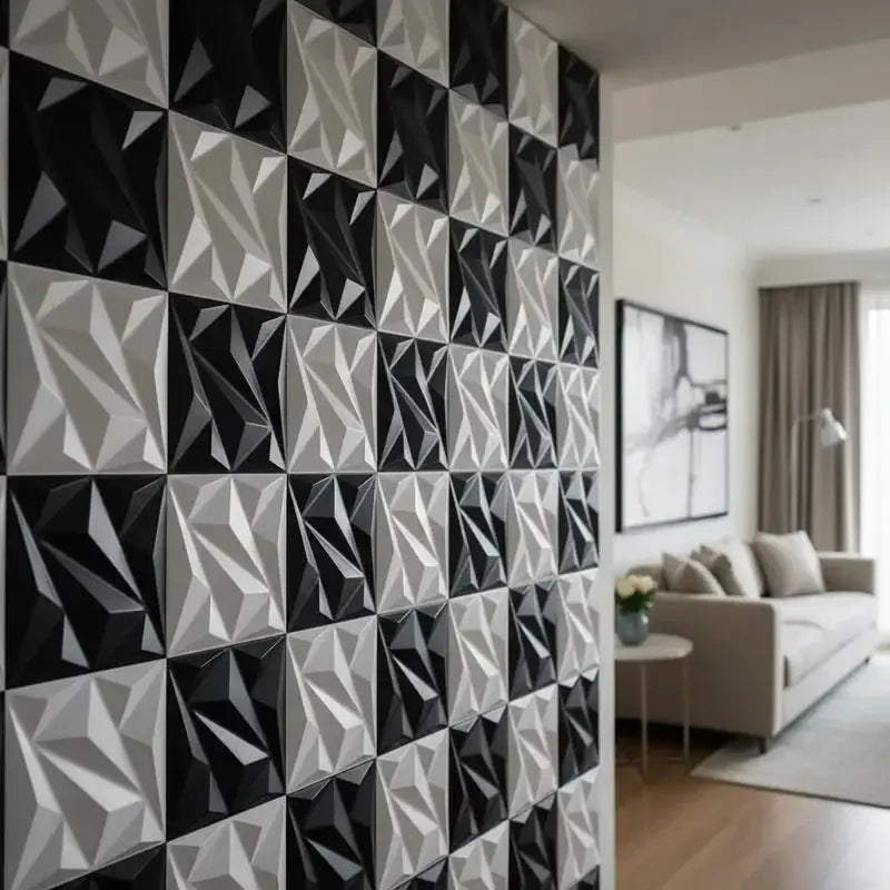 10pcs 30x30cm 3D wall panels in black and gray geometric tile design by Simples Market