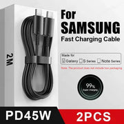 2-pack PD45W USB-C fast charging cables for Samsung Galaxy S20–S23 and Note series, black