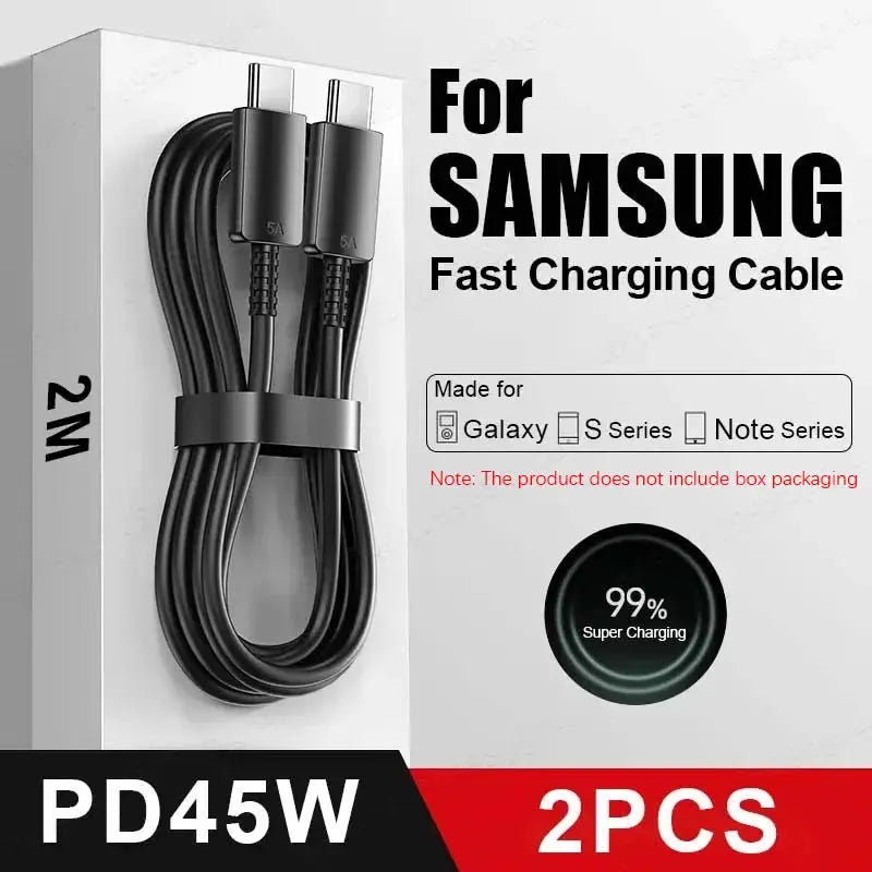 2-pack PD45W USB-C fast charging cables for Samsung Galaxy S20–S23 and Note series, black