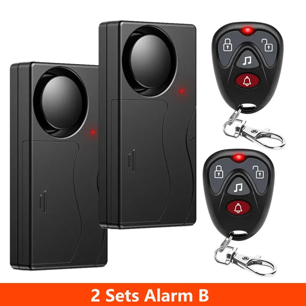 Awapow wireless vibration alarm kit with 2 black sensors and 2 remotes, 110dB loud security system