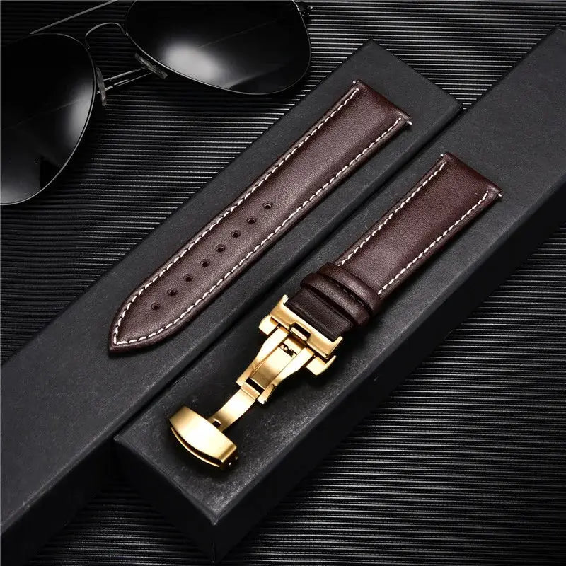 TimberWing Leather Watch Band 18mm 20mm 22mm 24mm Genuine Leather With Stainless Steel Butterfly Buckle Clasp