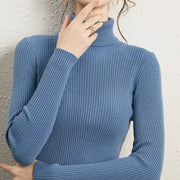 Women Turtleneck Sweater Slim Fit Elastic Knit Acrylic Cotton Blend Medium Stretch Solid Black