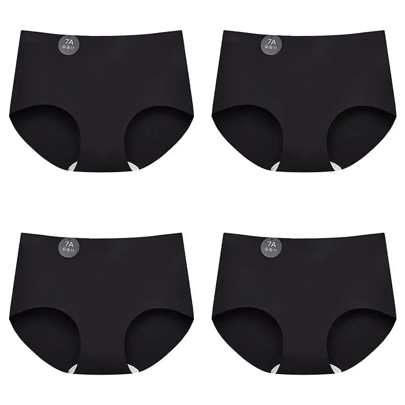 4-pack black seamless Mulberry silk briefs for women, sizes M–2XL
