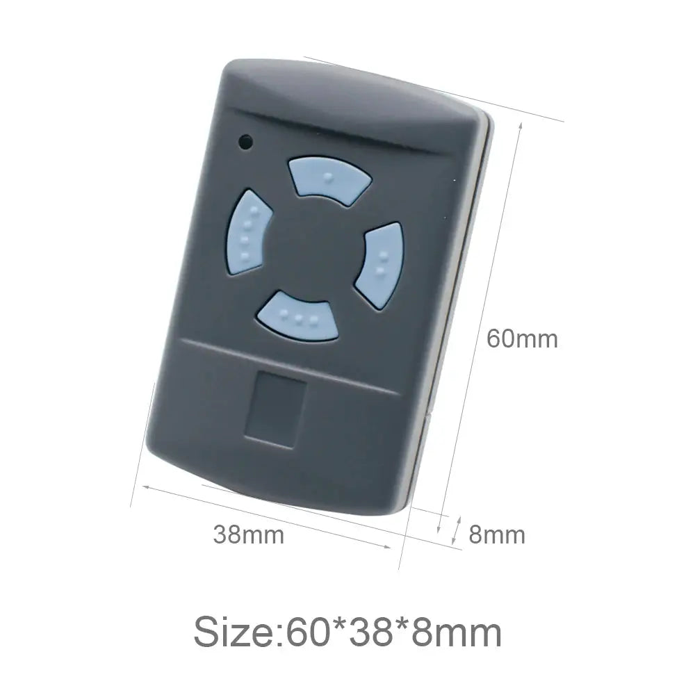Simples Market HSM4 868MHz garage door remote, grey with light-blue circular buttons, 60x38x8 mm