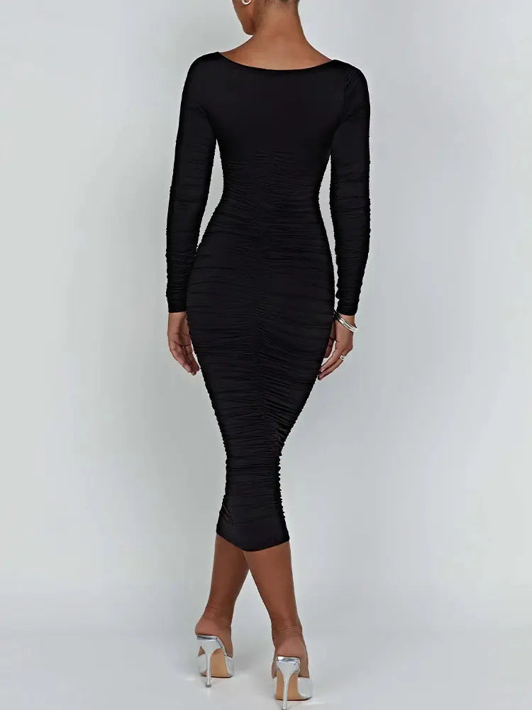 Autumn Winter Women Bodycon Dress Square Neck Long Sleeve Evening