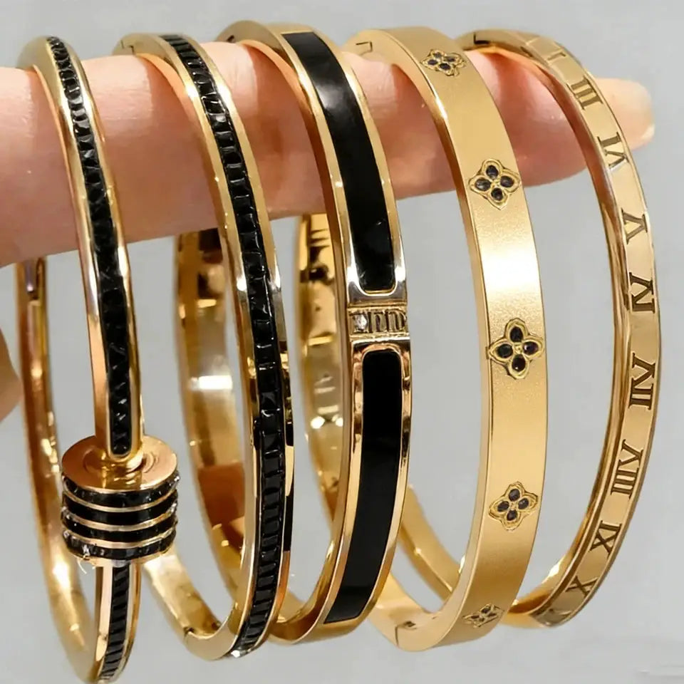 Zakol Sparkling Zirconia Inlaid Stainless Steel Bracelet Set For Women Stackable Bangles Fashion Non Fading Jewelry Gift