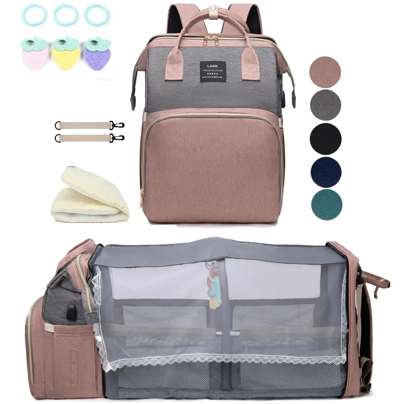 Mommy Bag Backpack With Portable Folding Crib And Large Capacity Diaper Bag For Travel And Outings