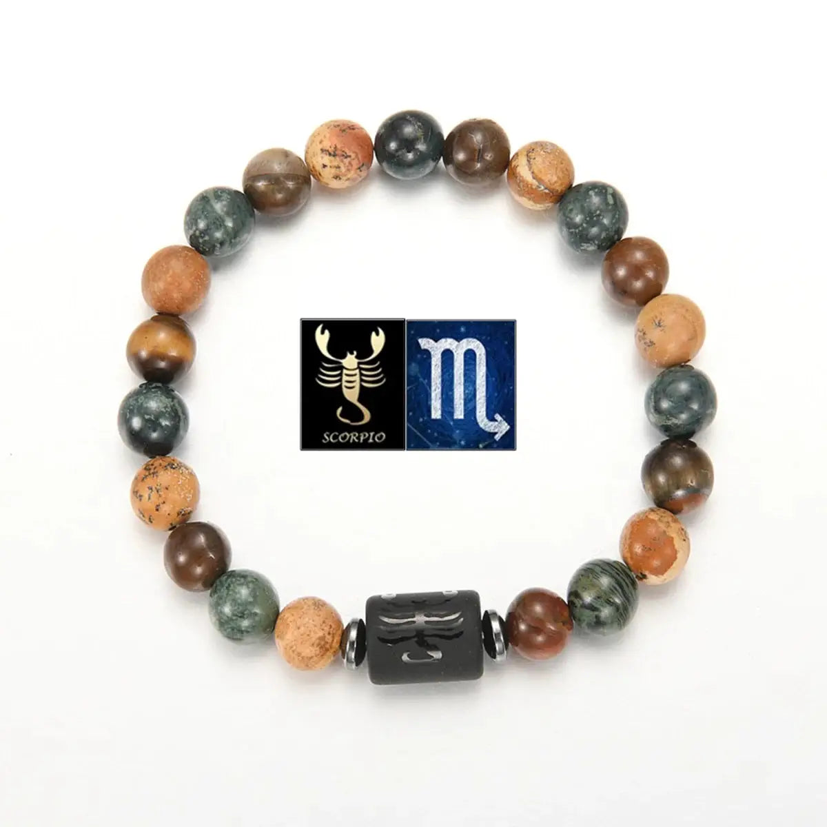 Natural Stone Tiger Eye Picture Jasper Round Beads 12 Constellations Unisex Bracelet
