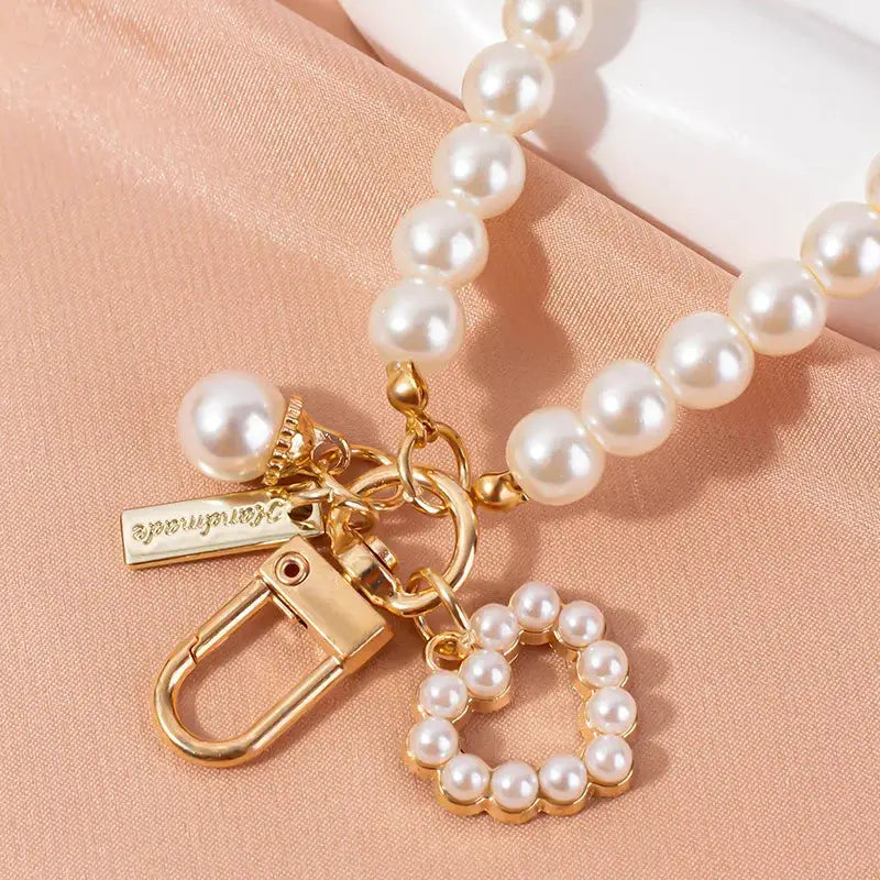 Cute Pearl Keychain For Women And Girls Shiny Pearl Bead Shell Phone Bag Backpack Charm Accessory Car Key Chain Pendant