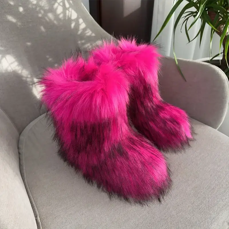 EverWarm Raccoon Fur Mid Calf Winter Snow Boots With Plush Insole And Short Plush Lining For All Day Warmth