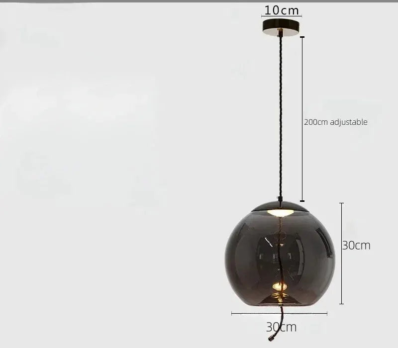 Pendant lamp blue glass globe with hemp rope cord, LED light, adjustable 200 cm ceiling mount by Simples Market