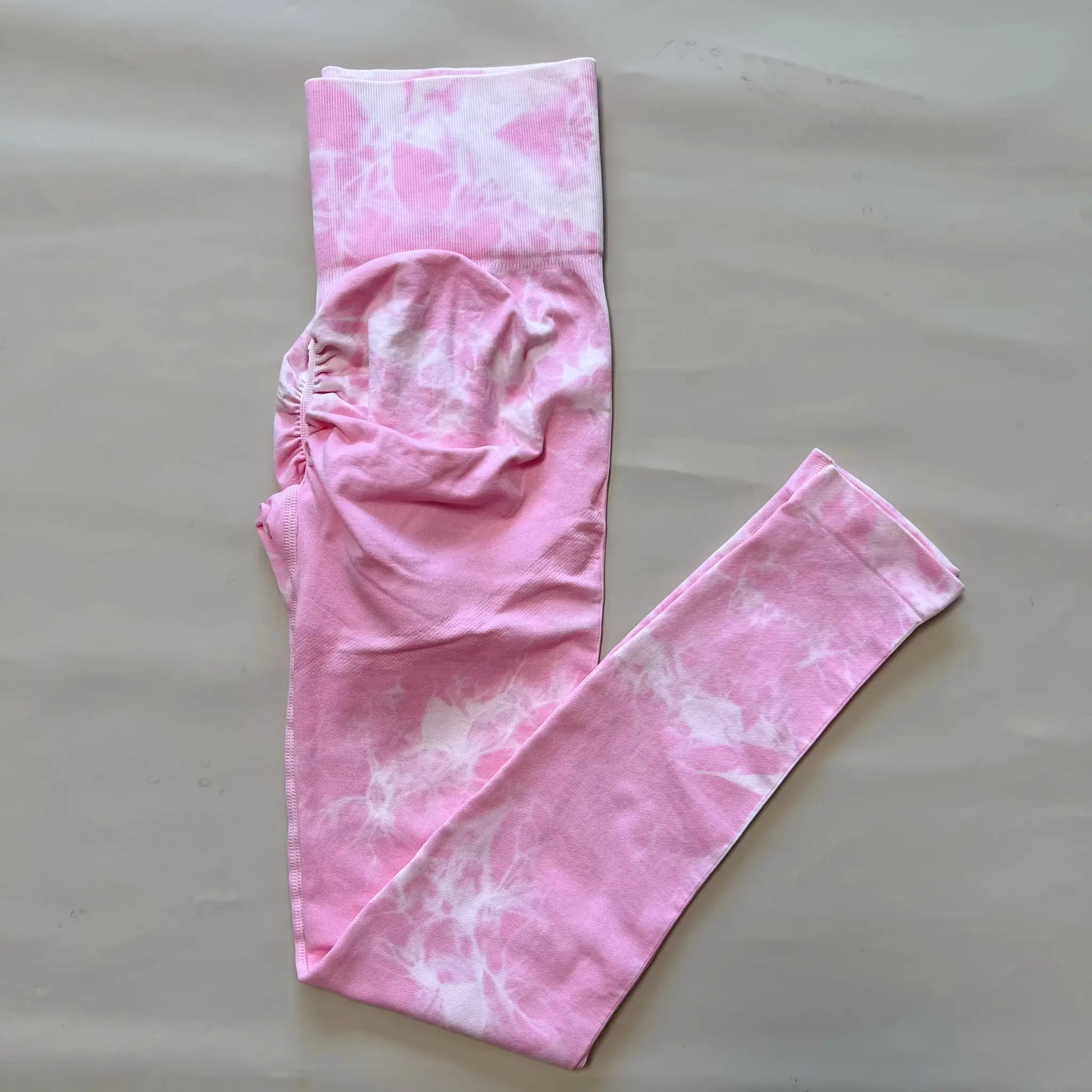 Women's pink tie-dye scrunch seamless leggings, high-waist 2-pack for gym workouts