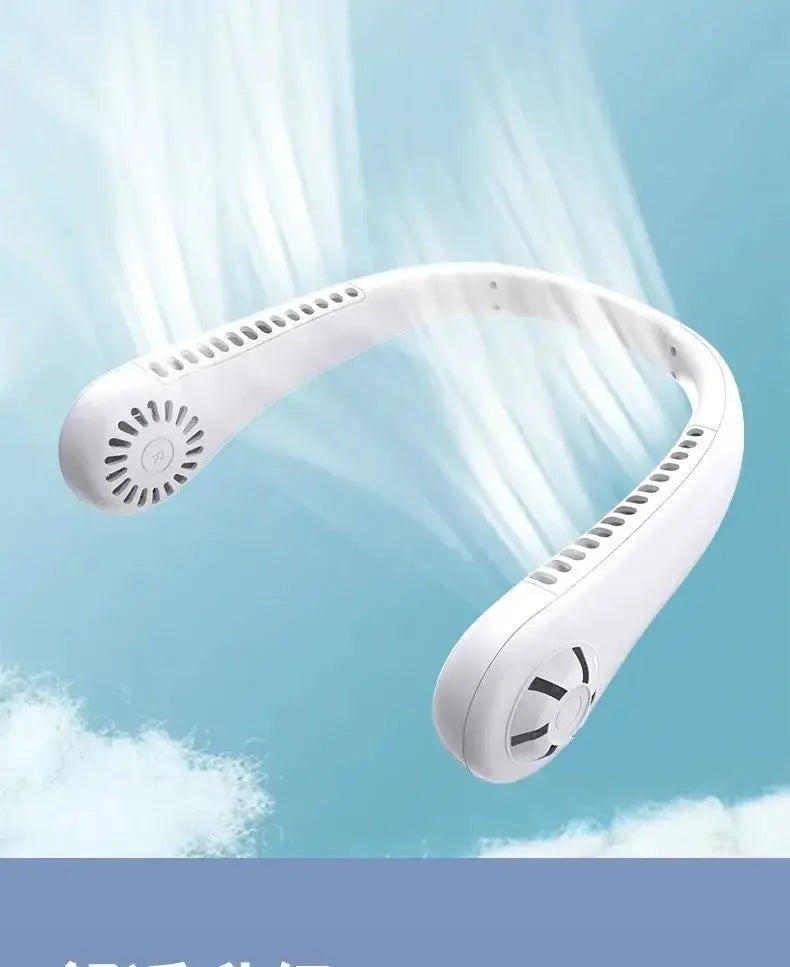 Hands Free Neck Fan by Simples Market, white bladeless wearable USB-rechargeable with 3 speeds