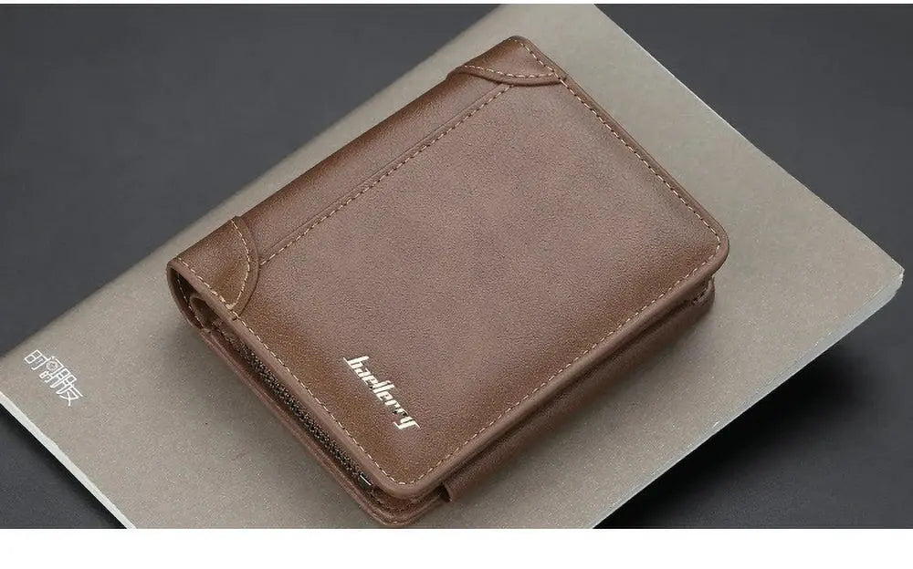 Baellerry men's short wallet in brown PU leather with RFID blocking and front pocket