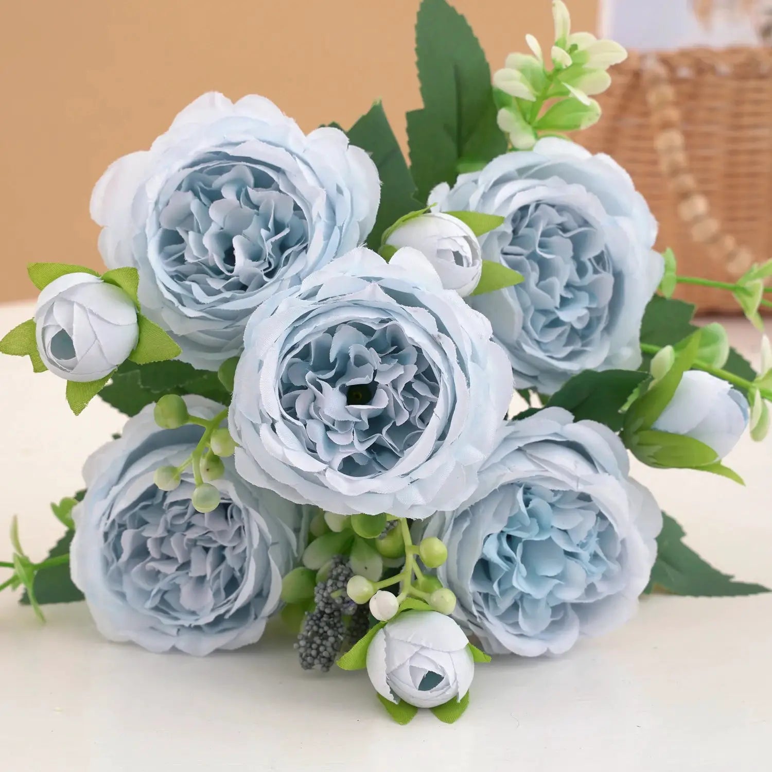 30cm Rose Pink Silk Peony Bouquet With Five Large Heads And Four Buds For Wedding And Home Decor Artificial Flower