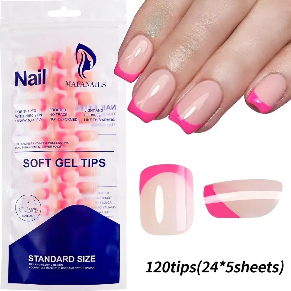 120Pcs Medium Long Square Acrylic French Press On Nails Full Cover For Women Mixed Sizes
