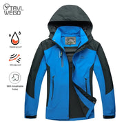 TRVLWEGO men's outdoor jacket in blue and black, waterproof windbreaker with hood