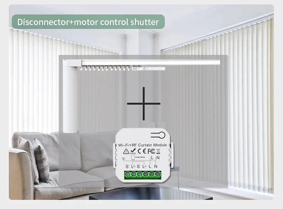 Tuya WiFi Curtain Module for roller blinds by Simples Market, white, with 433MHz RF remote