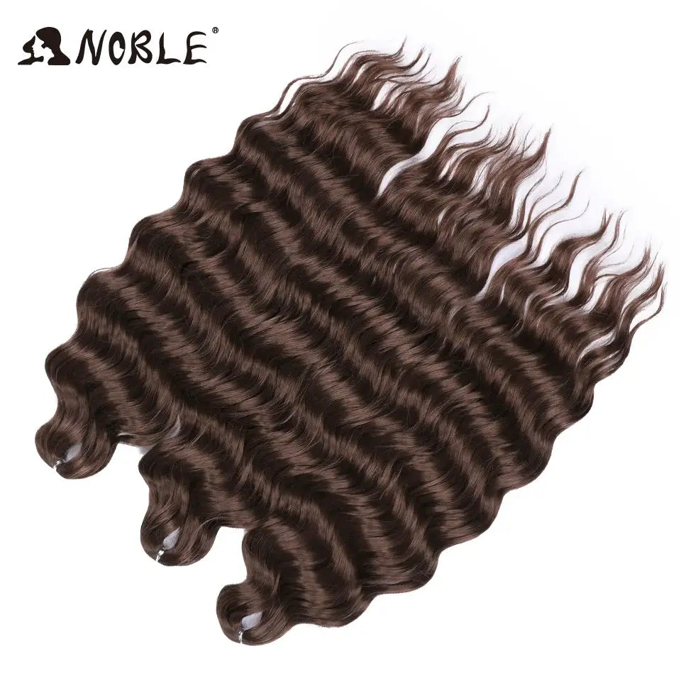 Noble Hair synthetic loose deep wave braiding extensions, 24in, dark brown, water-wave texture, 4-pack by Simples Market