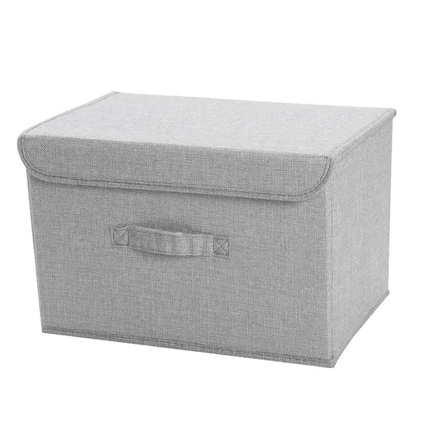 Simples Market storage box with lid, gray cotton-linen fabric foldable bin for toys and laundry