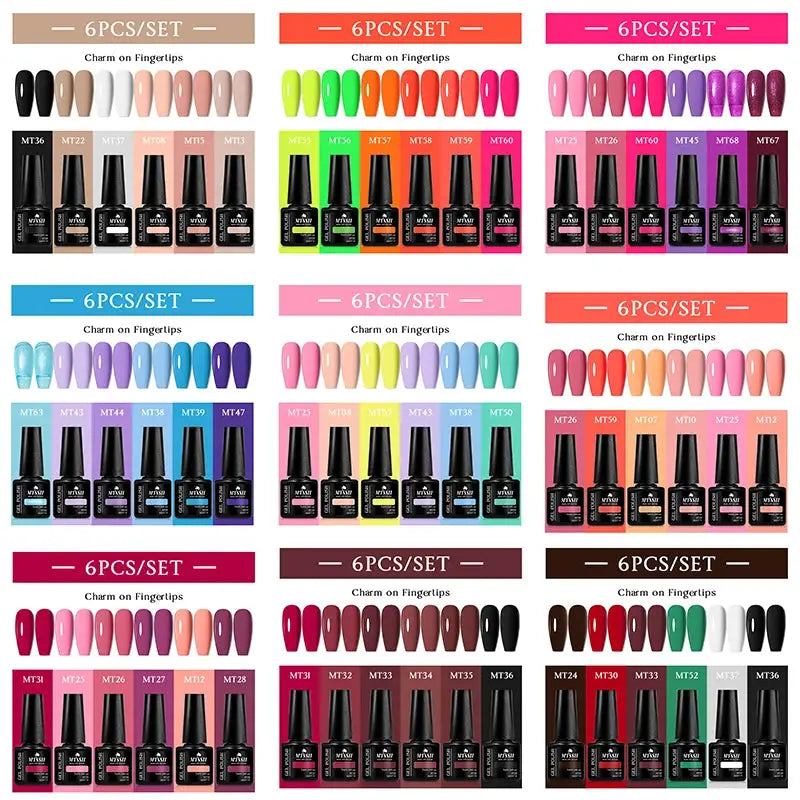 Multiple MTSSII 6Pcs Gel Nail Polish Sets by Simples Market in assorted bright colors with swatches