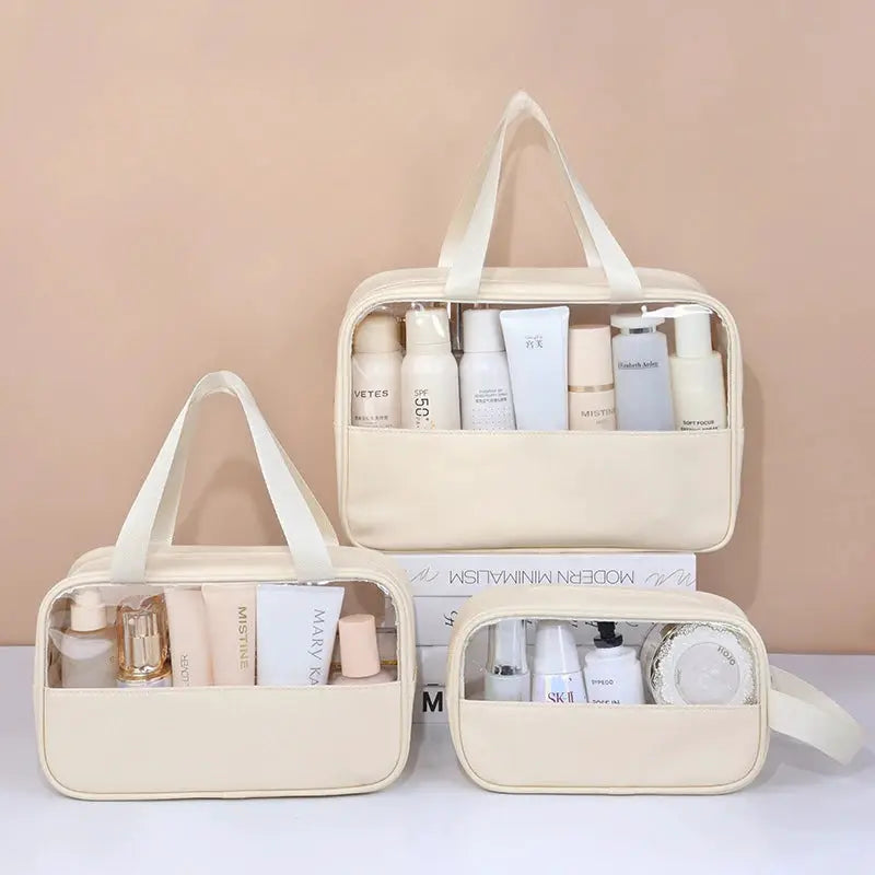 VoyageGlow Transparent Cosmetic Bag Large Capacity Waterproof Travel Makeup Organizer Clear PVC