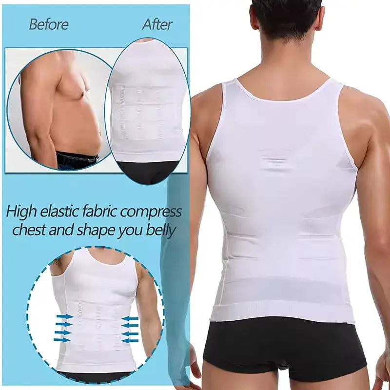 2-pack men's sleeveless shapewear tank tops, white, breathable elastic fabric