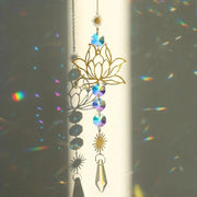 Metal Lotus Suncatcher Charm with Artificial Crystals Handmade Wind Chime Pendant for Home Garden Decoration