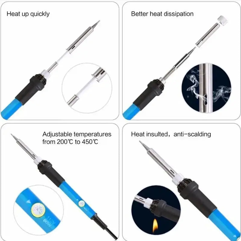 15 Piece Soldering Iron Kit 60W 450 C Adjustable Temperature Welding Tool Set With Solder Sucker Tin Wire EU Plug 220V