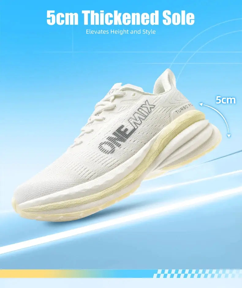 ONEMIX men's running shoes, white breathable mesh with 5cm air-cushion sole
