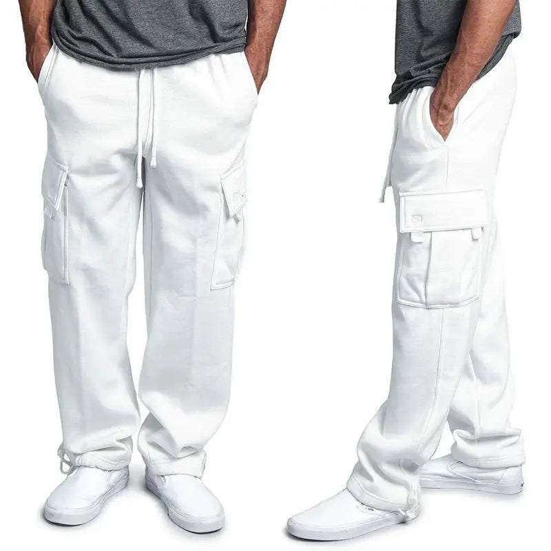 Men's loose white cargo sweatpants by Simples Market with drawstring waist and cargo pockets