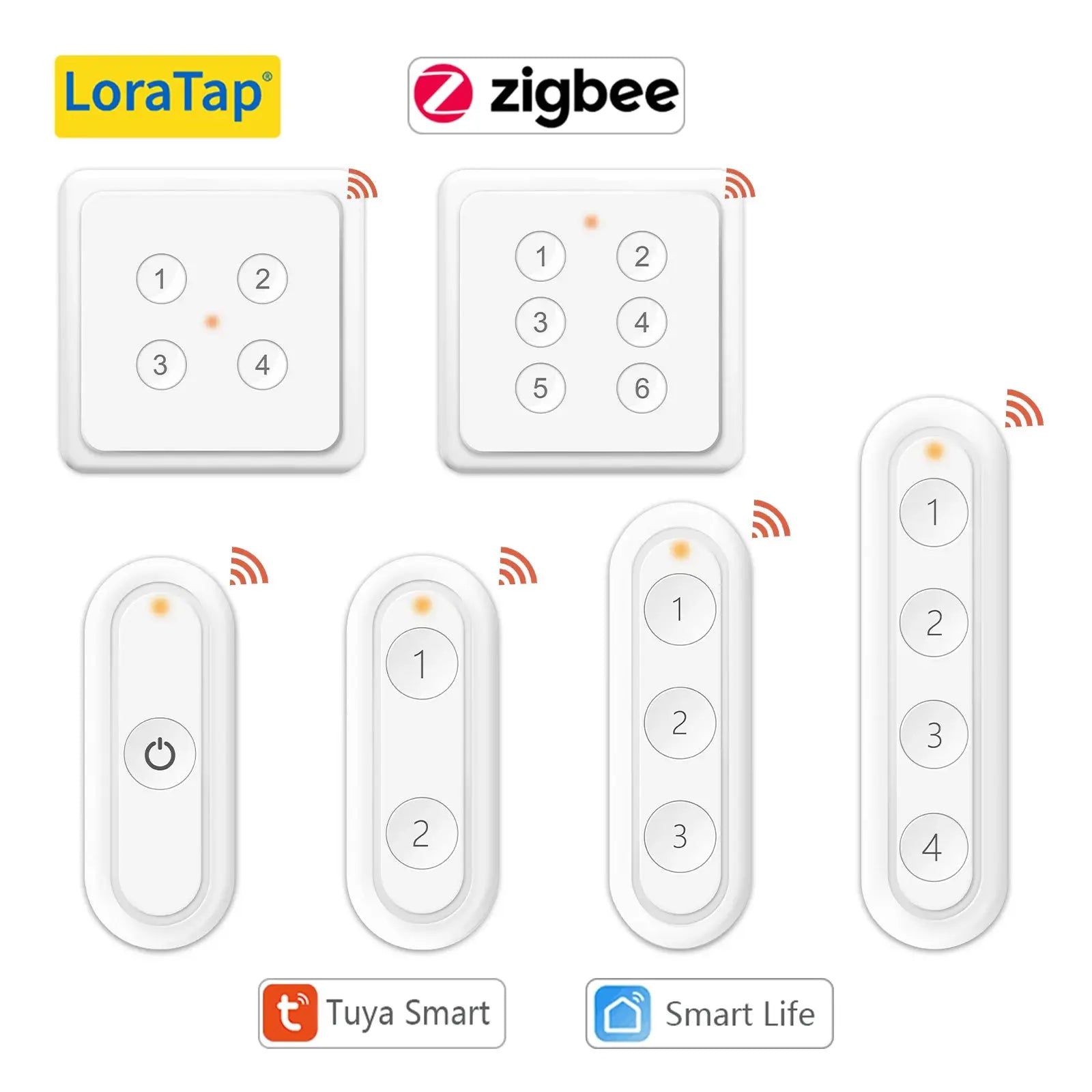 LoraTap ZigBee 3.0 six-button wireless remote by Simples Market, white plastic; Tuya Smart Life compatible