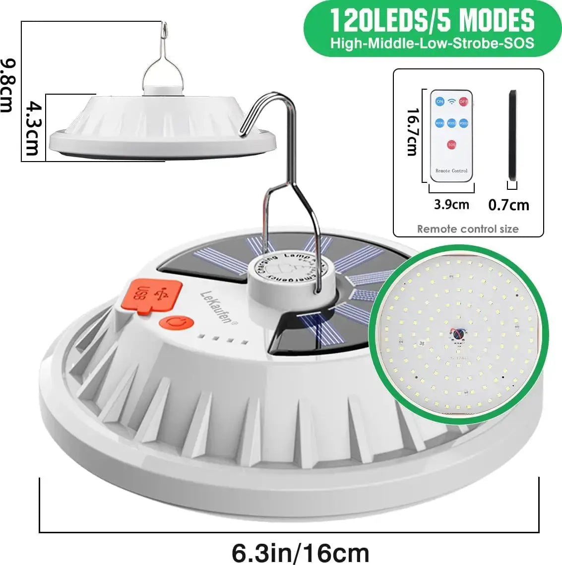 Simples Market LED Leaf Camping Lamp, white solar USB rechargeable tent lantern with hanging hook and remote