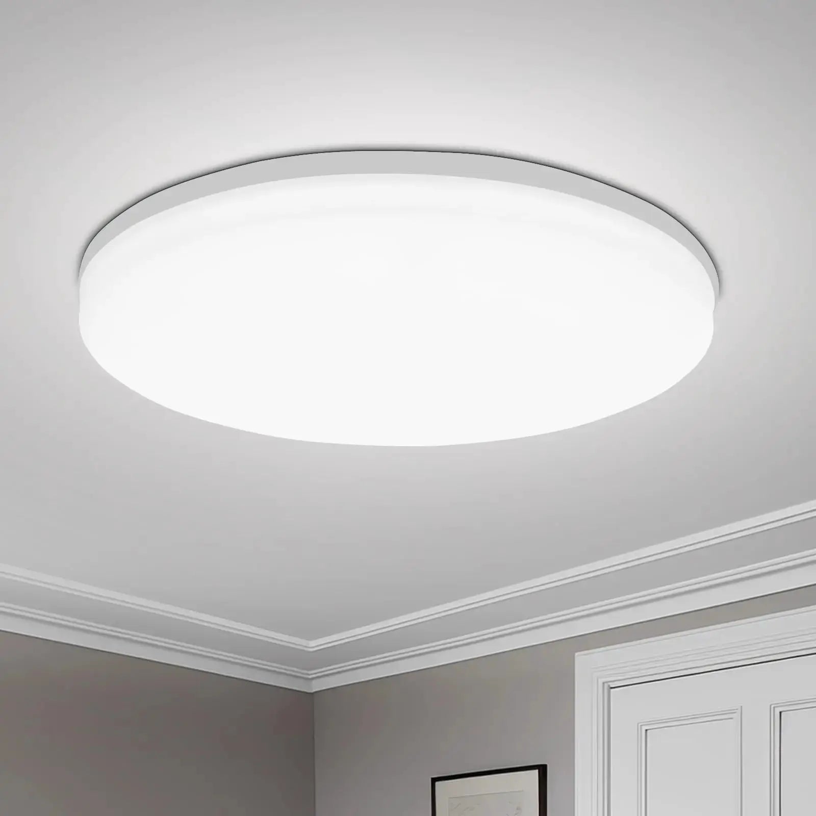 IRALAN LED ceiling light, modern ultra-thin flush-mount with white diffuser and slim gray ring