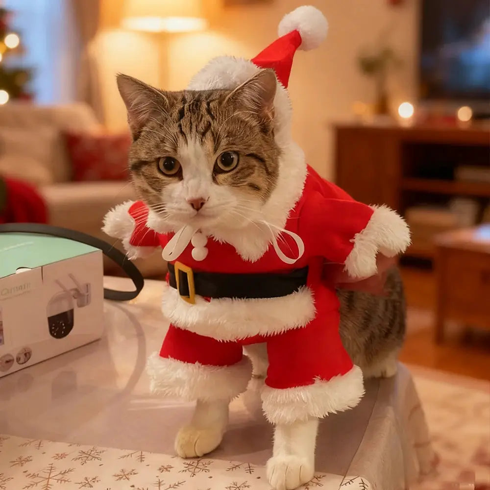 Christmas Pet Costumes Santa Claus Outfit For Small And Medium Dogs Cats Cute Kitten Sphynx Holiday Dress Up Apparel