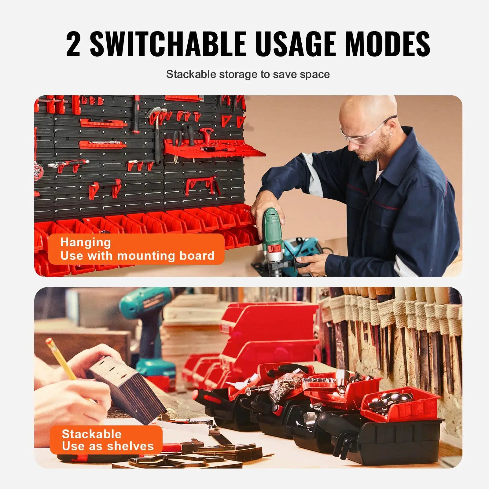 SucceBuy 30 Bin Wall Mounted Storage Bins Rack Organizer For Garage With Wall Panels Hooks For Screws Nails
