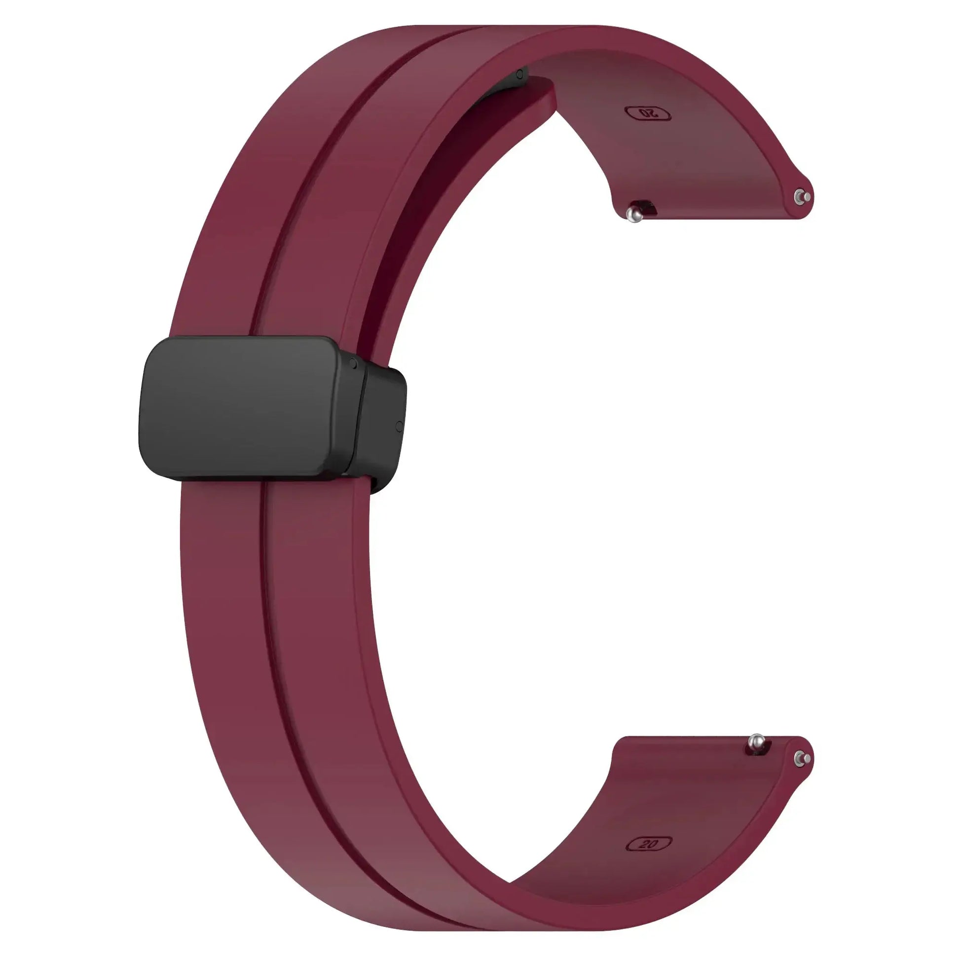 Silicone watch strap with magnetic buckle in burgundy red, 20–22mm, for Samsung Galaxy watches and Huawei GT series