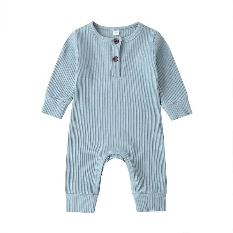 Spring Autumn Newborn Unisex Baby Long Sleeve Rib Cotton Romper Playsuit Jumpsuit O Neck Solid Color