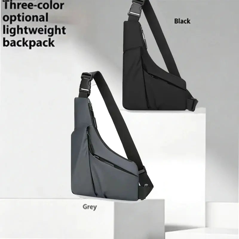 Men's versatile chest bag, crossbody style in grey and black, Simples Market, ideal for daily commuting.