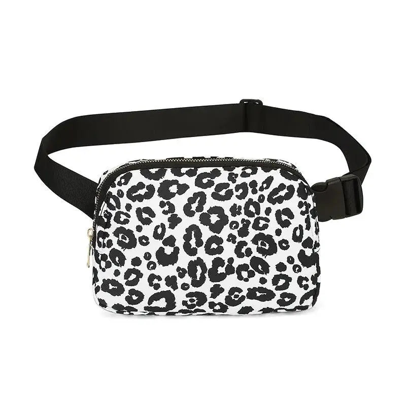 Waist bag with leopard print, zipper pocket, adjustable black strap