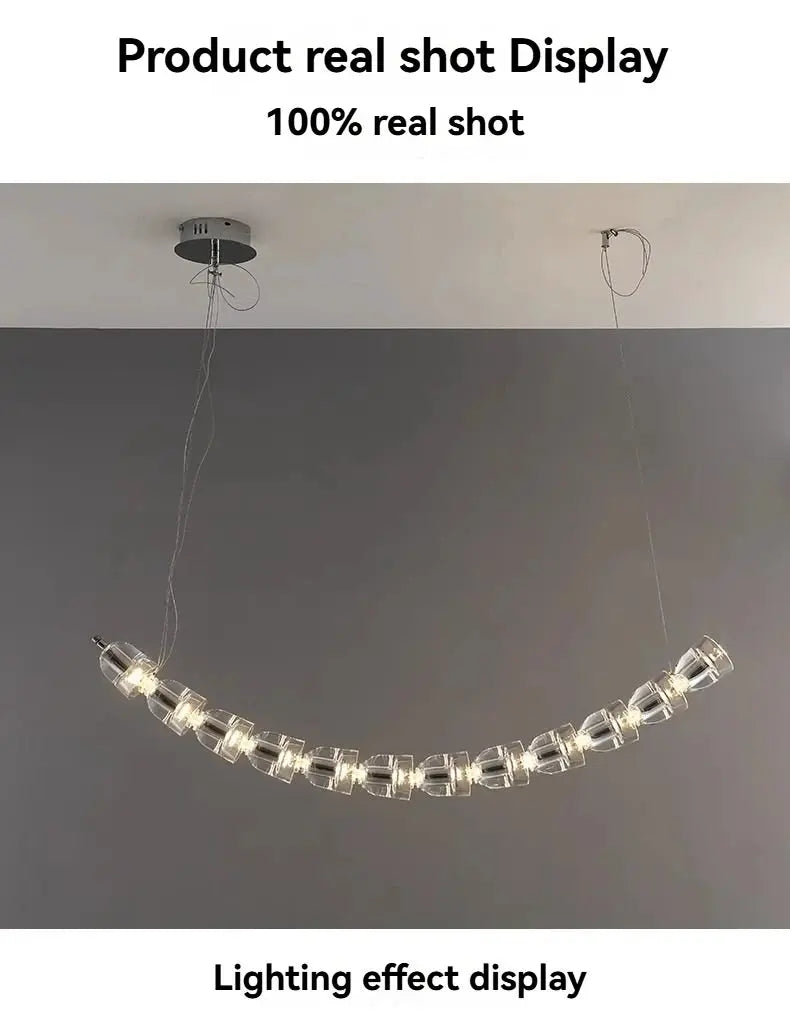 Necklace chandelier ceiling light with multi-strand clear crystal acrylic beads, by Simples Market, adjustable length
