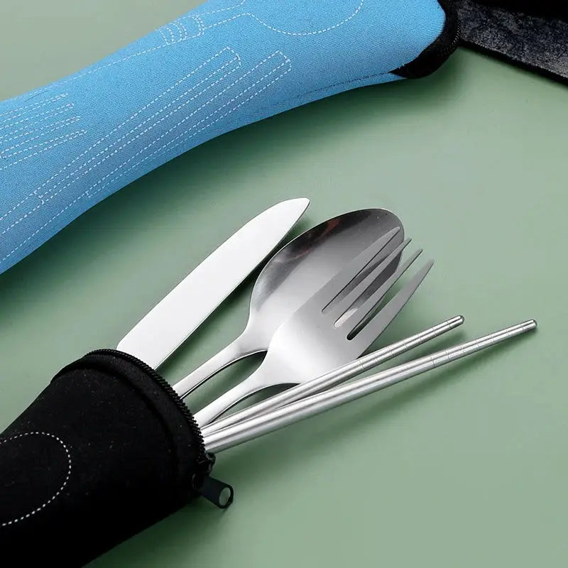 Portable Stainless Steel Cutlery Set 4 Pieces Knife Fork Spoon Chopsticks For School Travel Camping And Work