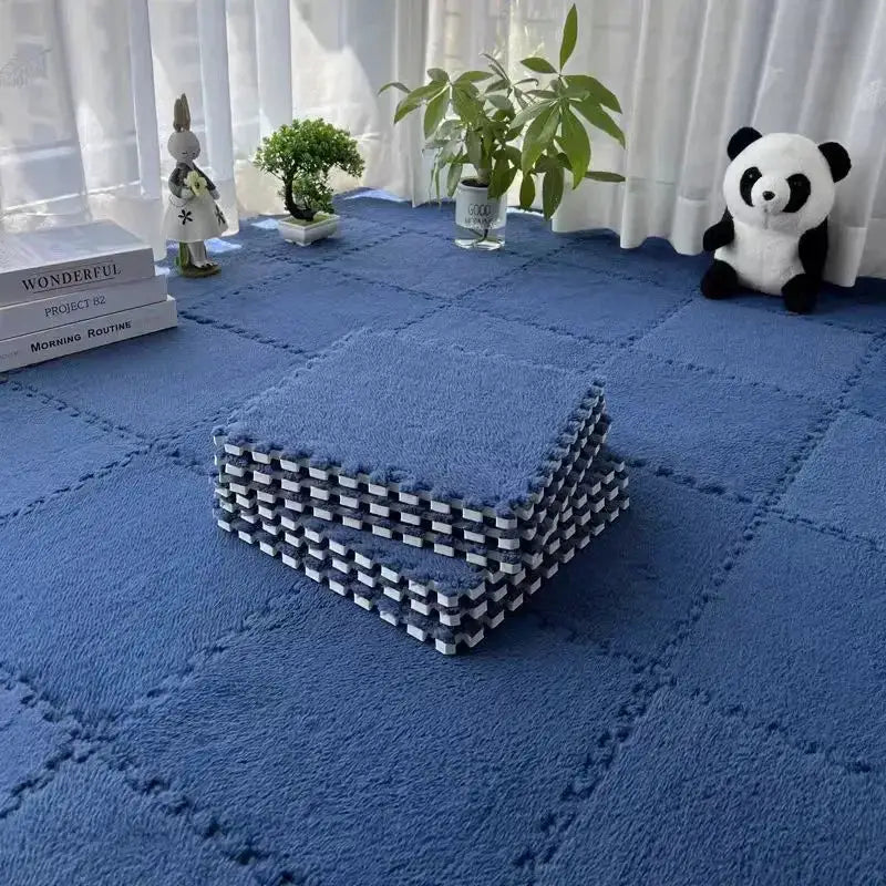 Simples Market blue plush foam puzzle floor mats, 10 pcs interlocking 30x30 cm tiles