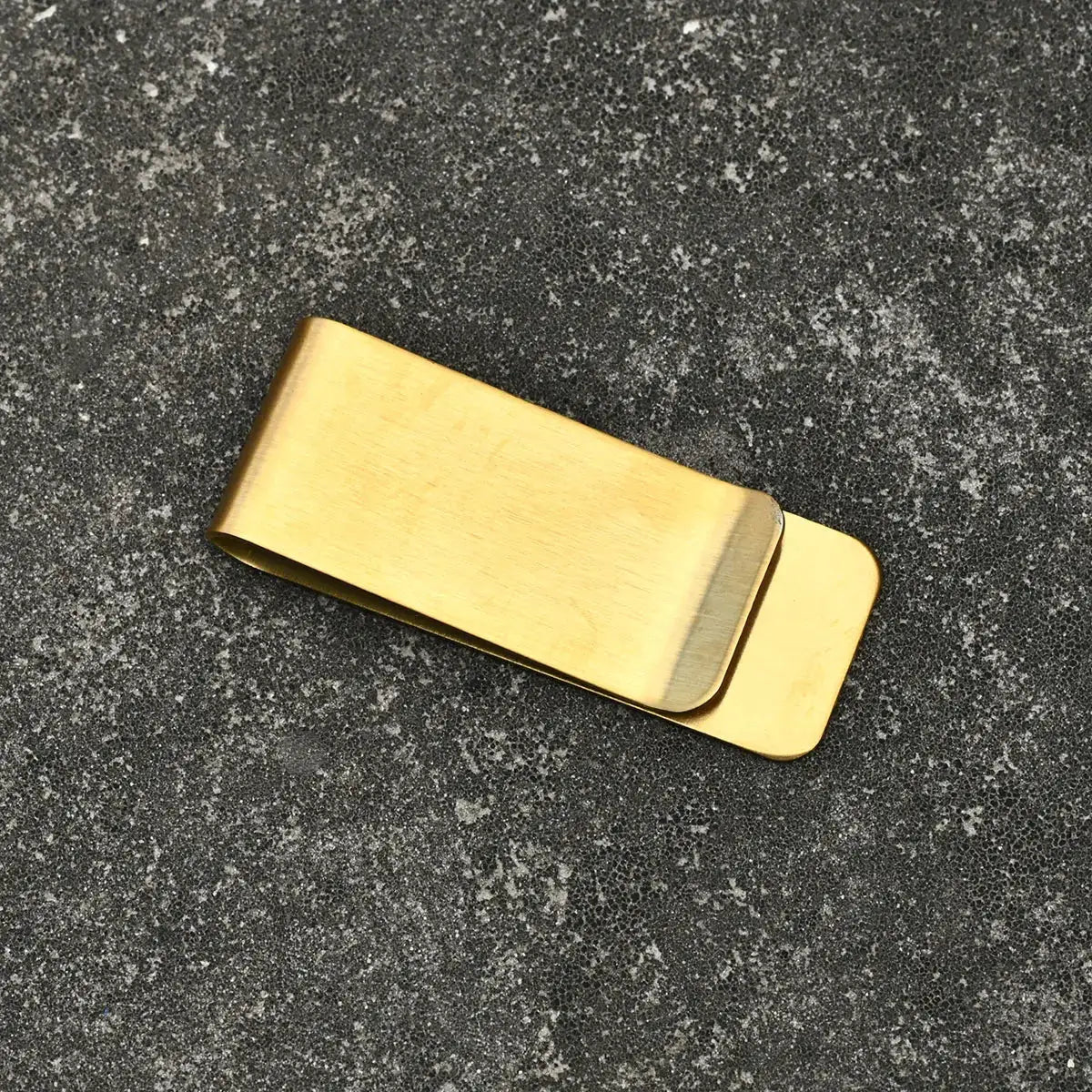 Personalized gold money clip with brushed metal finish