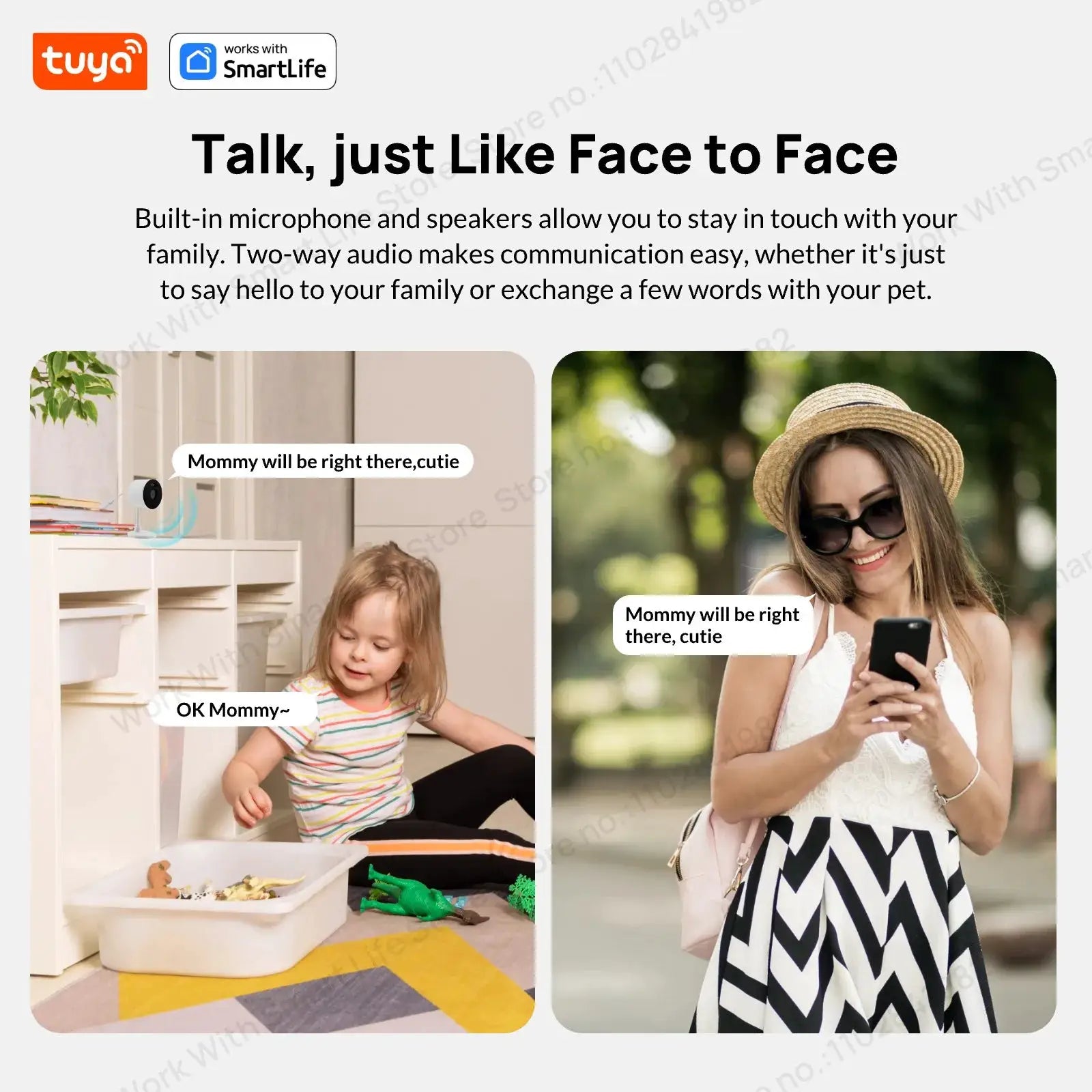 3MP HD Tuya Smart Indoor/Outdoor Security Camera with color night vision and 2-way audio, mobile app compatible