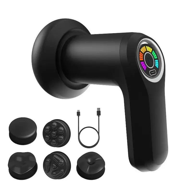 Cordless handheld body massager for neck, back and shoulders with multiple heads, black