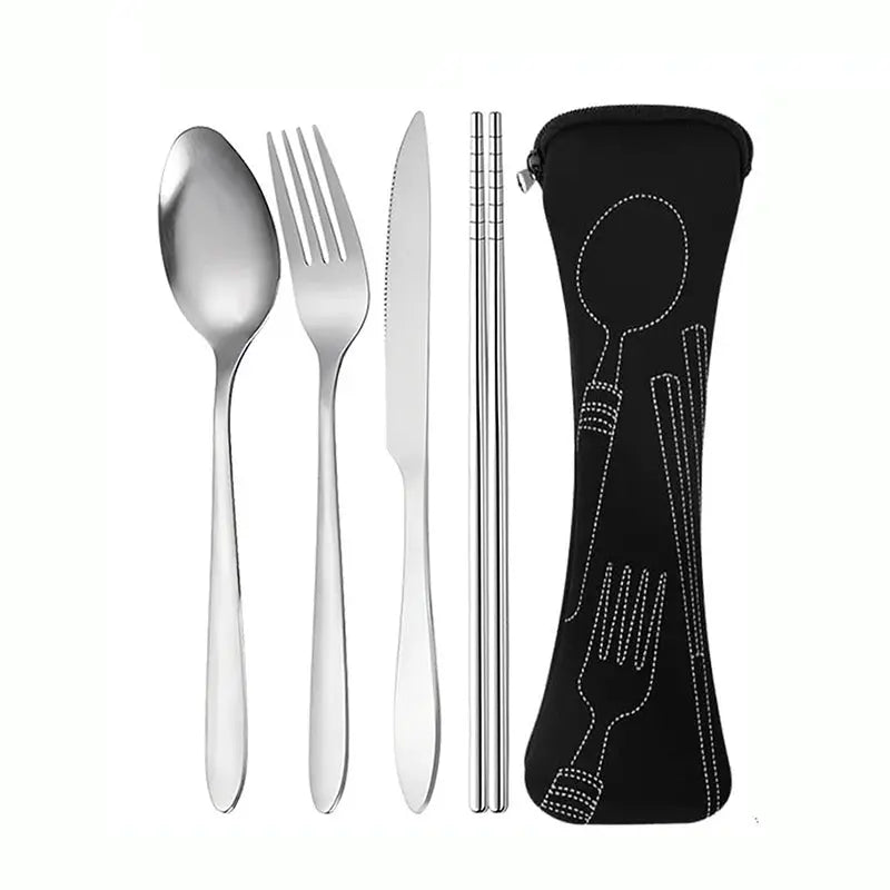 Portable Stainless Steel Cutlery Set 4 Pieces Knife Fork Spoon Chopsticks For School Travel Camping And Work