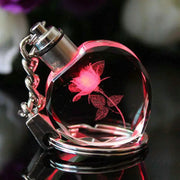 Love Heart LED Light Keychain With Colorful Fairy Rose Pattern Crystal Rhinestones